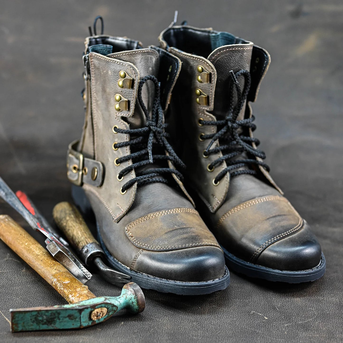 Brązowe skórzane buty motocyklowe męskie – Chad | Jordan Handmade Shoes