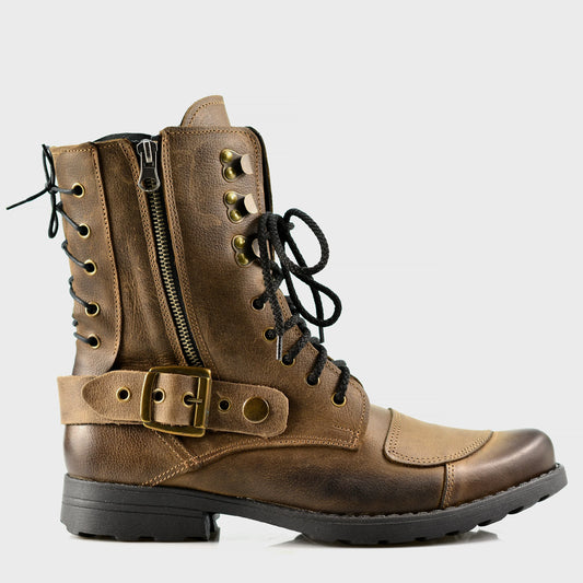 Brązowe skórzane buty motocyklowe męskie – Sonny | Jordan Handmade Shoes