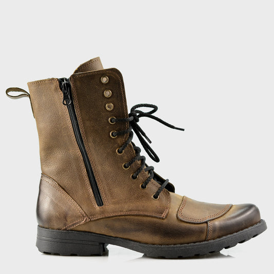 Brązowe skórzane buty motocyklowe męskie – Hunter | Jordan Handmade Shoes
