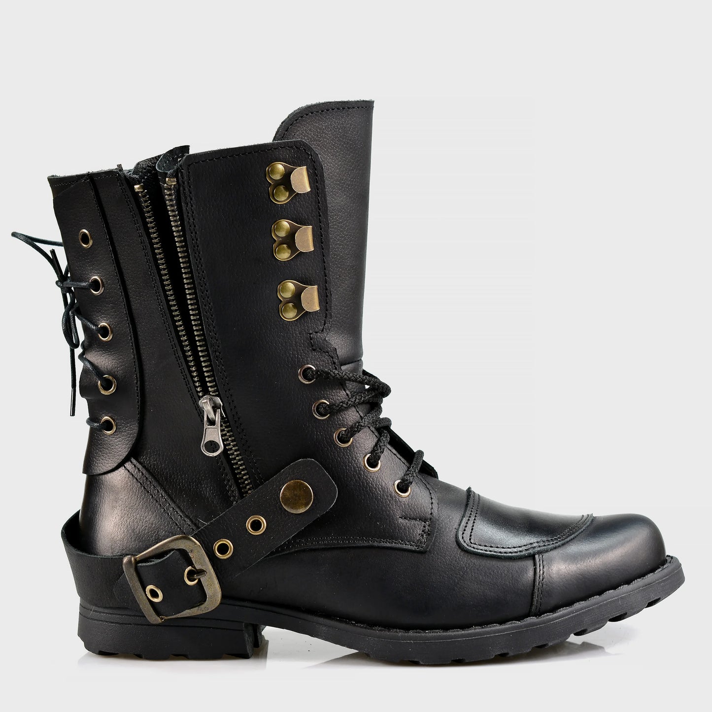Czarne skórzane buty motocyklowe męskie – Sonny | Jordan Handmade Shoes