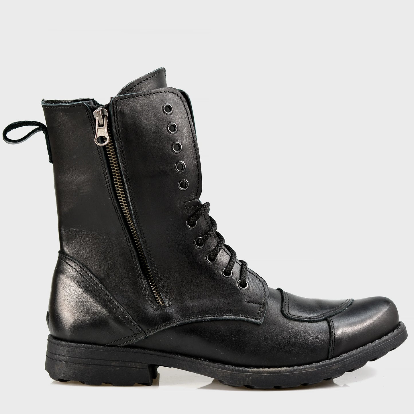 Czarne skórzane buty motocyklowe męskie – Hunter | Jordan Handmade Shoes
