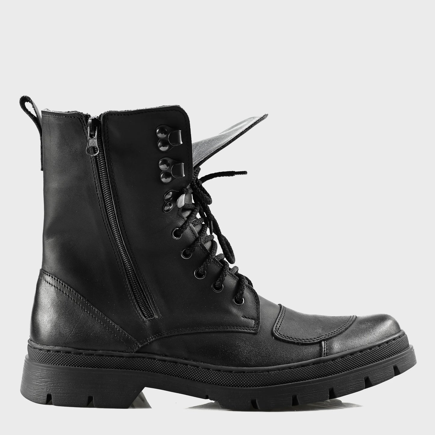 Buty Motocyklowe Męskie Gregory – Czarne Trzewiki Skórzane z Masywną Podeszwą | Jordan Handmade Shoes