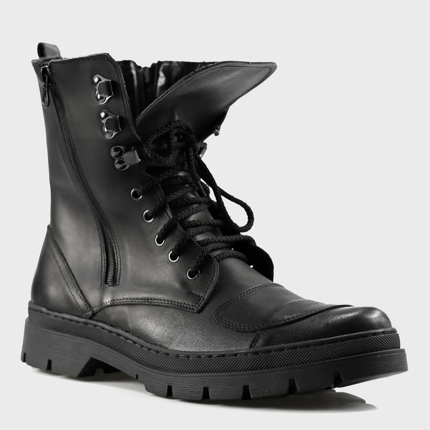 Buty Motocyklowe Męskie Gregory – Czarne Trzewiki Skórzane z Masywną Podeszwą | Jordan Handmade Shoes