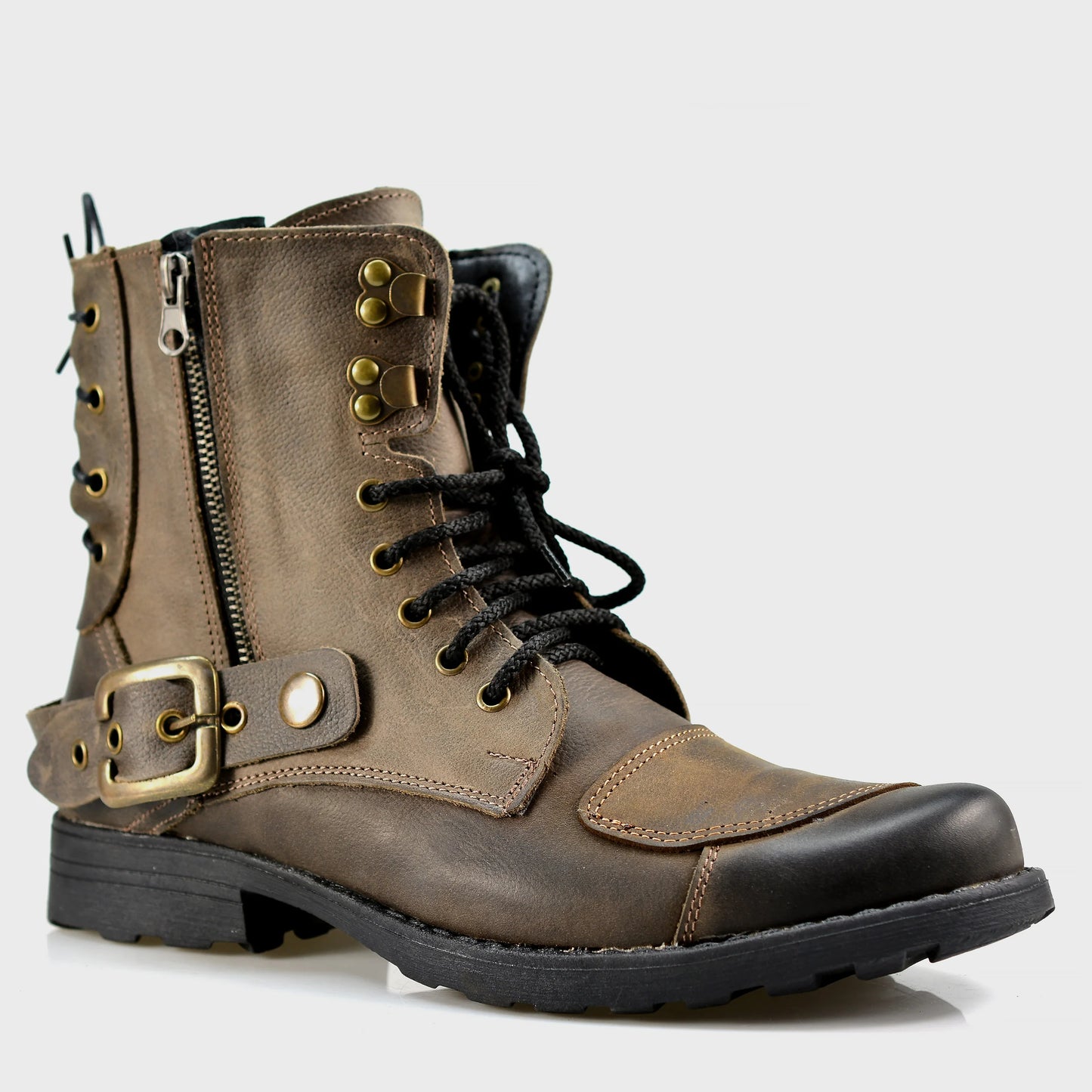 Brązowe skórzane buty motocyklowe męskie – Chad | Jordan Handmade Shoes