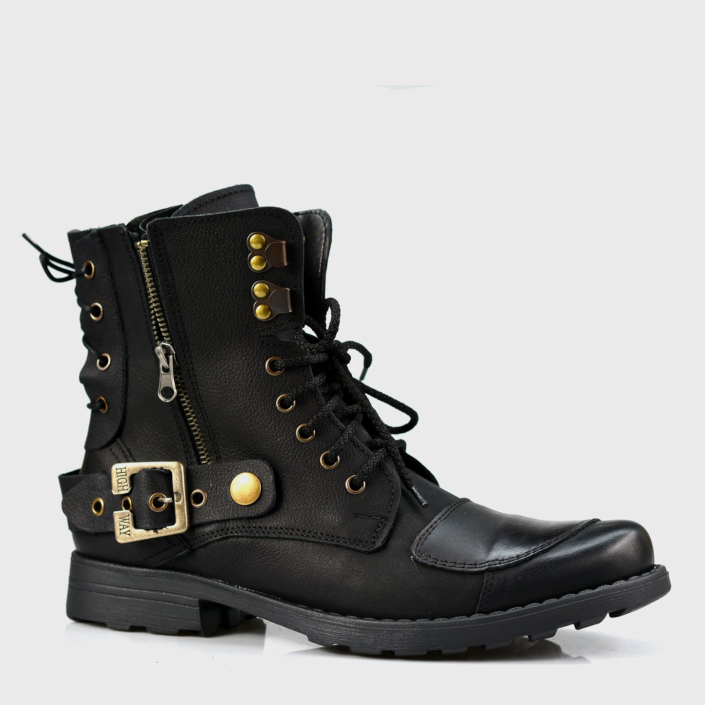 Czarne skórzane buty motocyklowe męskie – Chad | Jordan Handmade Shoes