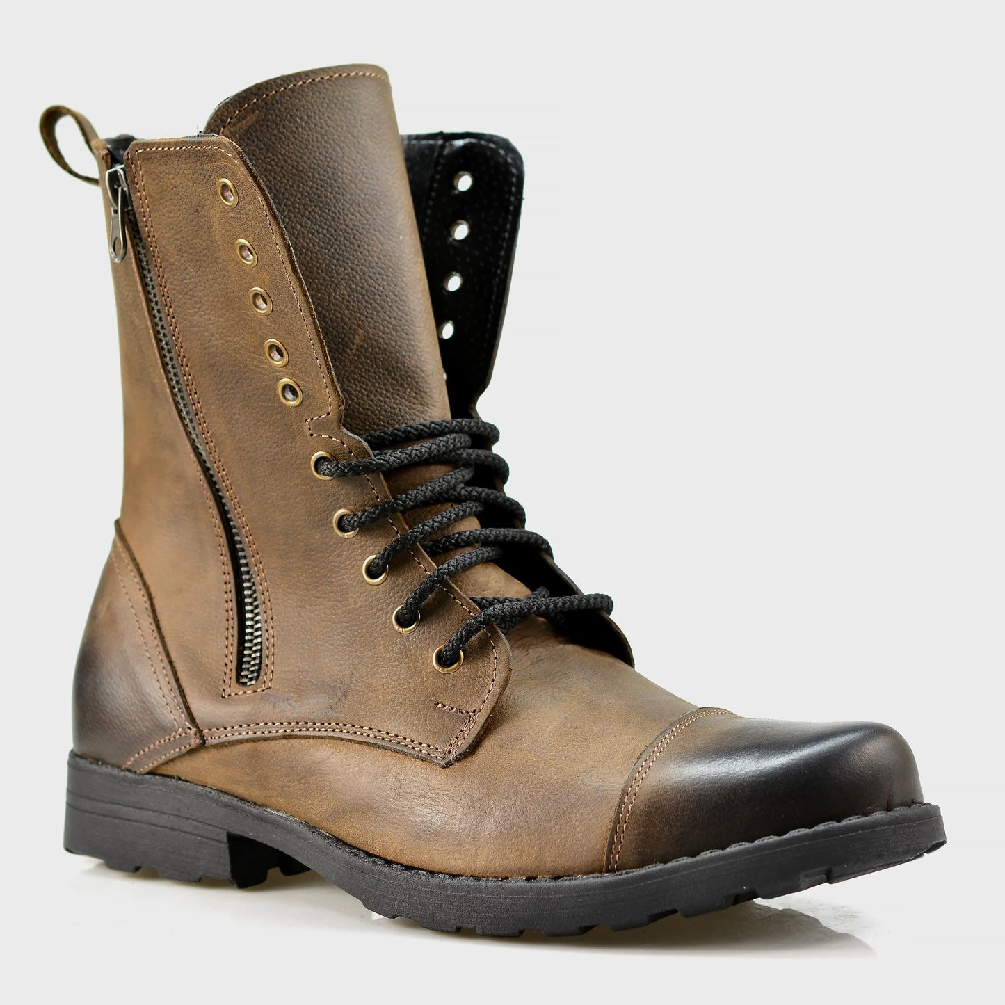 Skórzane męskie wysokie brązowe sztyblety - Landon | Jordan Handmade Shoes