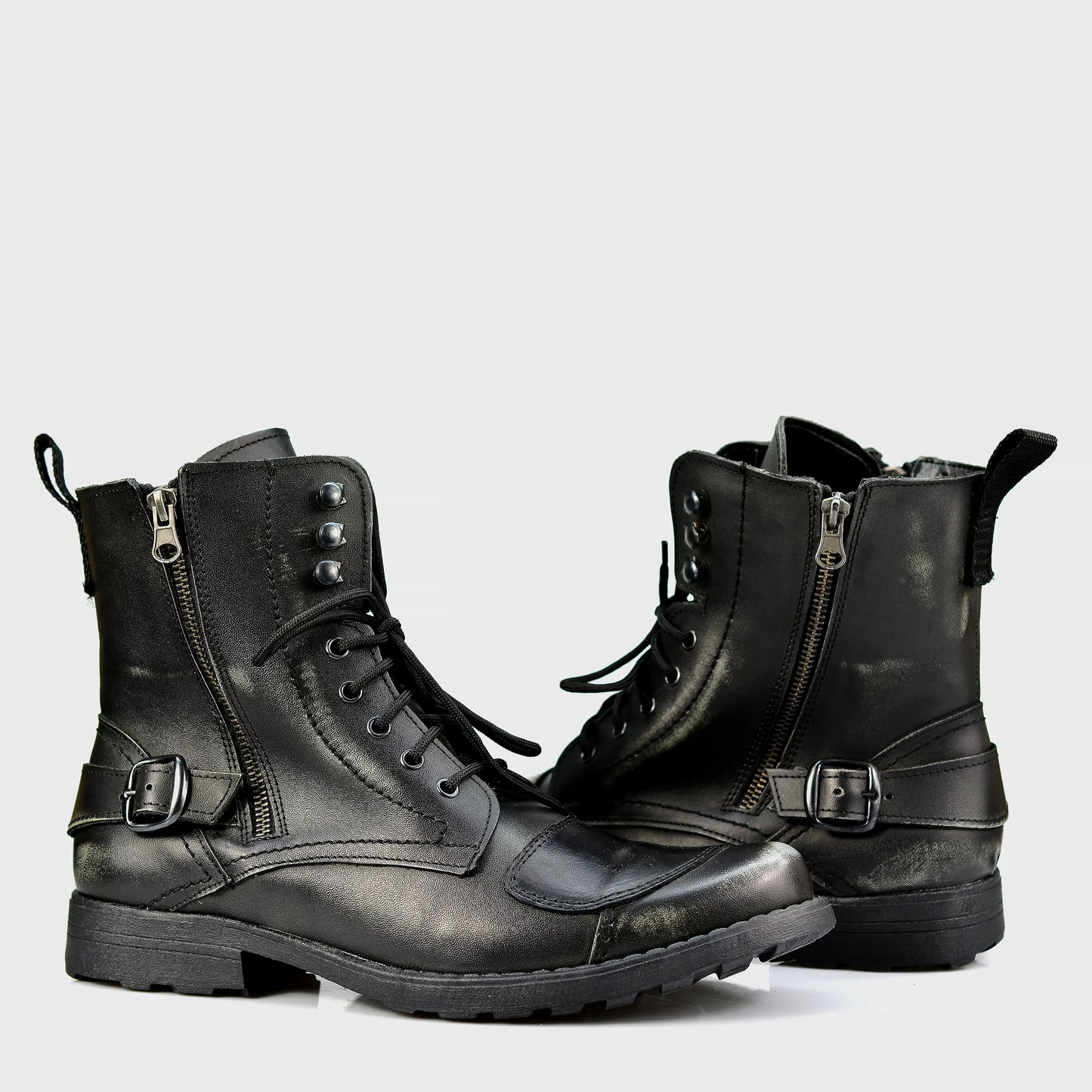 Czarne skórzane buty motocyklowe męskie – Jimy | Jordan Handmade Shoes