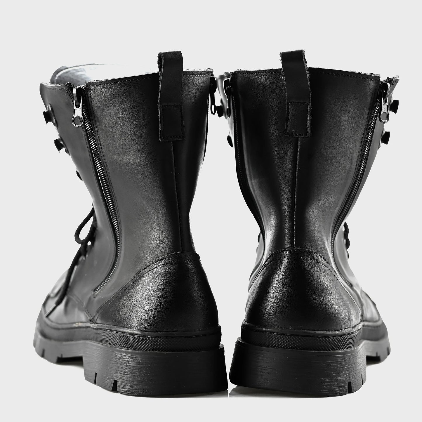Buty Motocyklowe Męskie Gregory – Czarne Trzewiki Skórzane z Masywną Podeszwą | Jordan Handmade Shoes