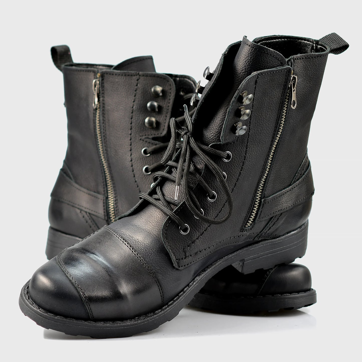 Czarne skórzane buty motocyklowe męskie – Blake | Jordan Handmade Shoes