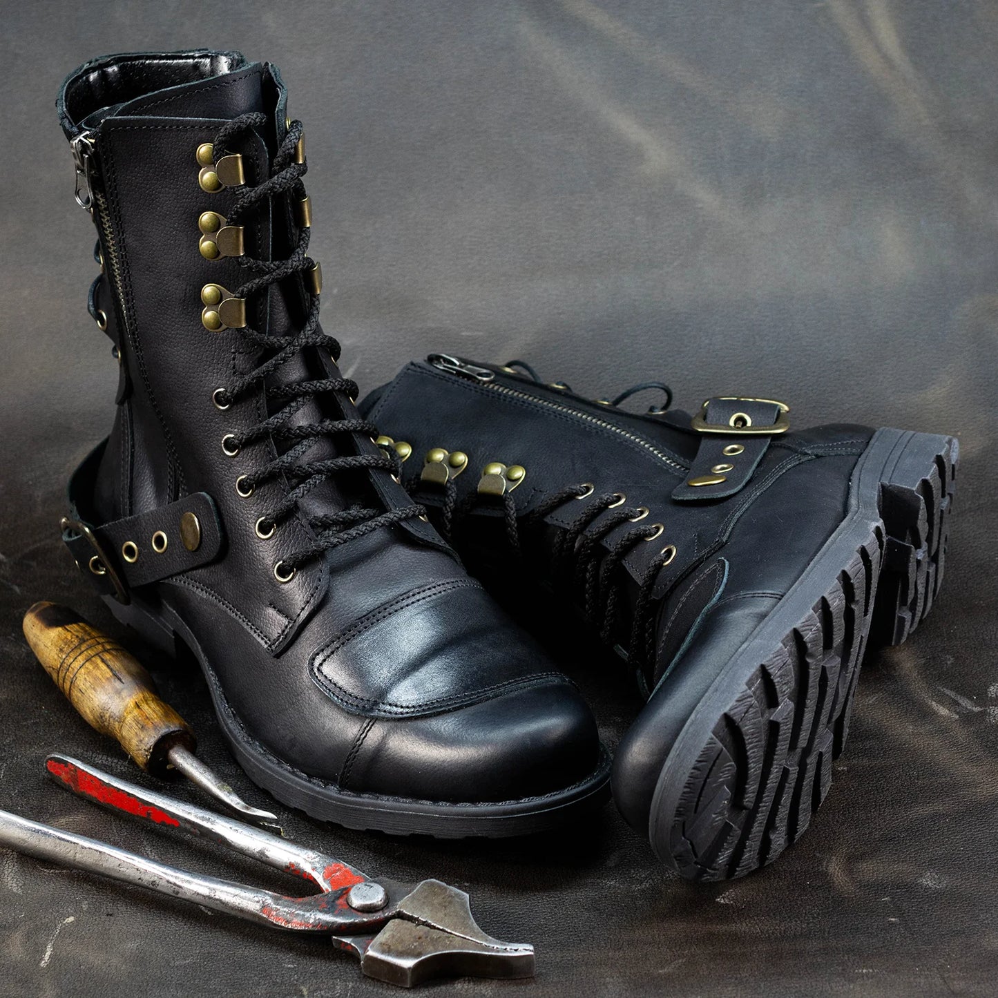 Czarne skórzane buty motocyklowe męskie – Sonny | Jordan Handmade Shoes