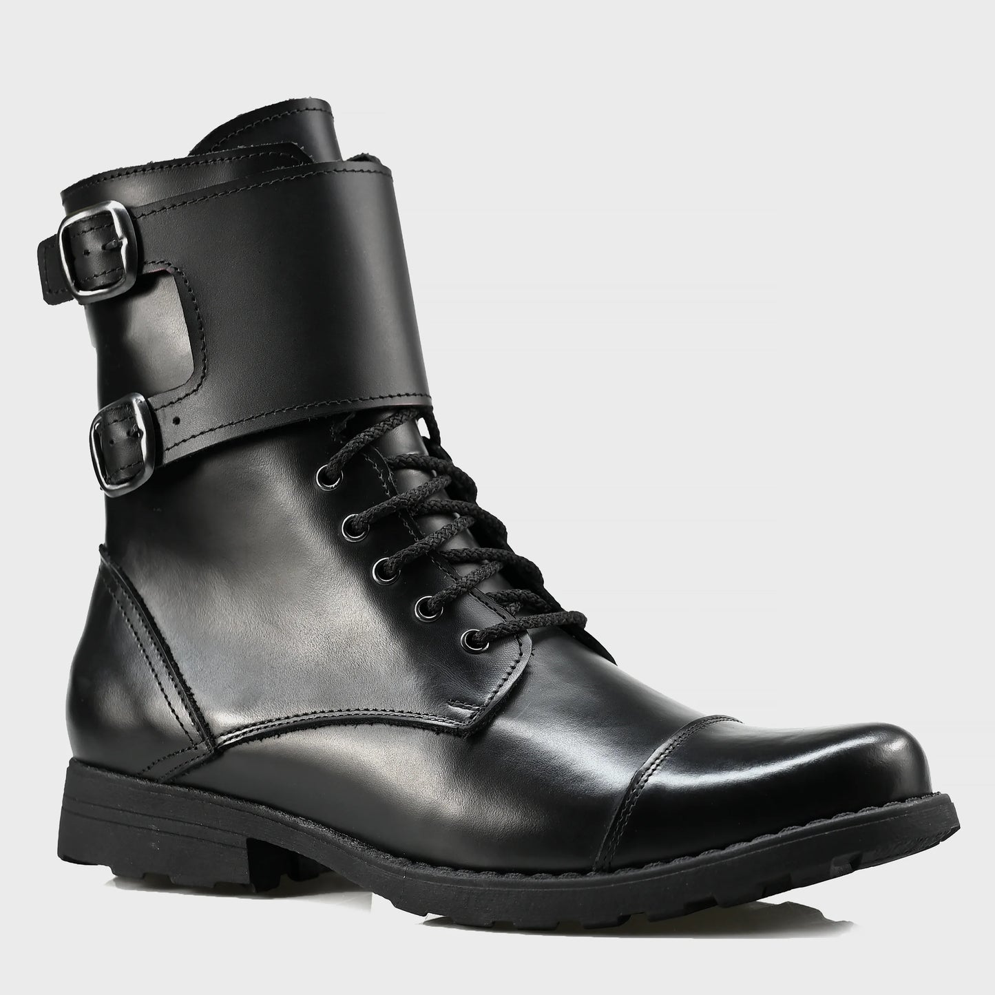 Skórzane męskie wysokie czarne buty z klamrami i zamkiem - Vanguard | Jordan Handmade Shoes