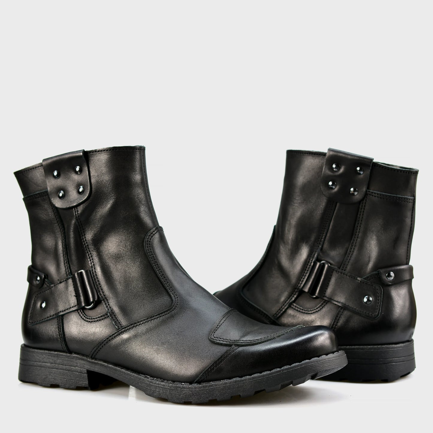 Czarne skórzane buty motocyklowe męskie – Bruce | Jordan Handmade Shoes