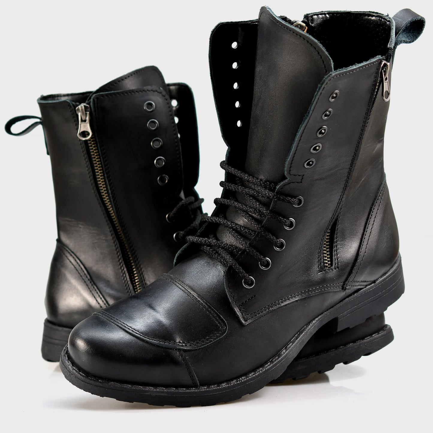 Czarne skórzane buty motocyklowe męskie – Hunter | Jordan Handmade Shoes