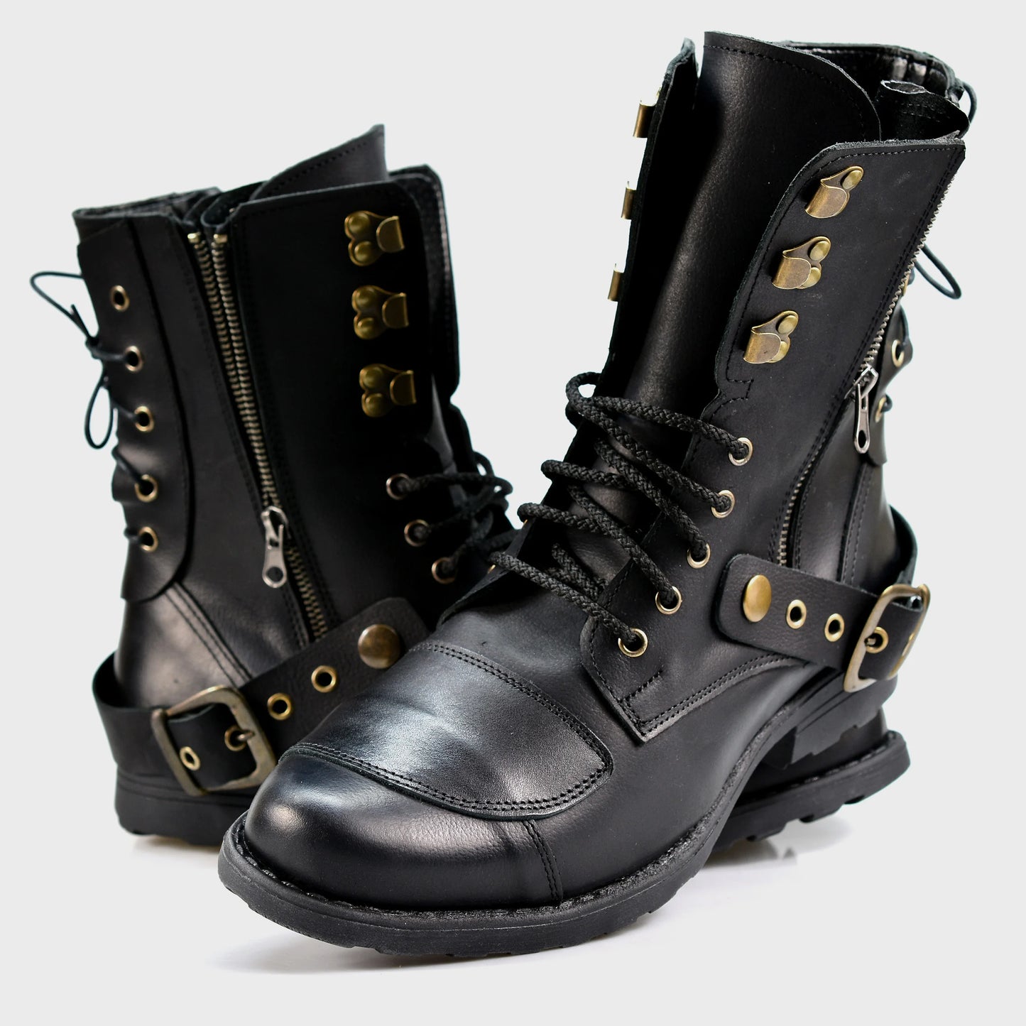 Czarne skórzane buty motocyklowe męskie – Sonny | Jordan Handmade Shoes