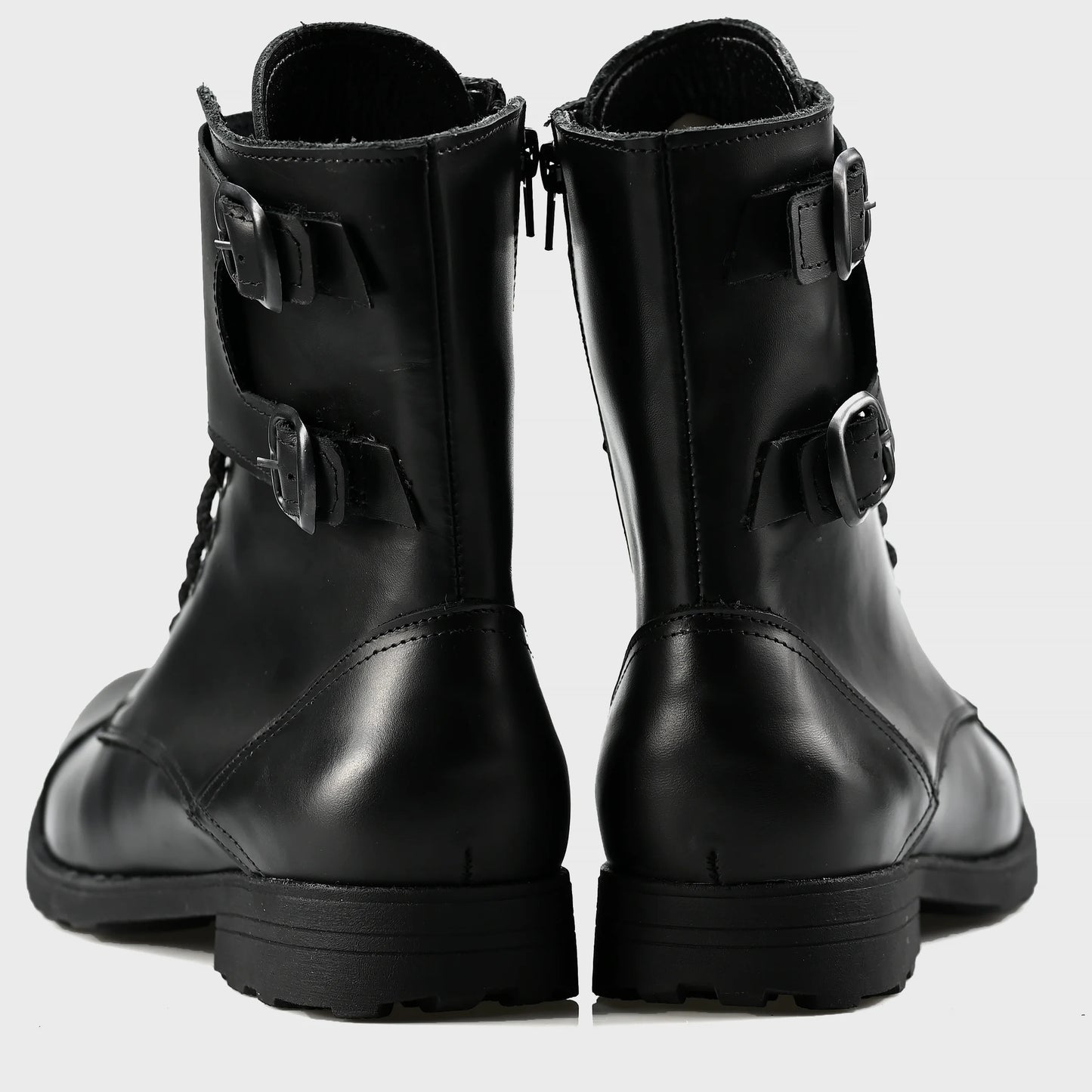 Skórzane męskie wysokie czarne buty z klamrami i zamkiem - Vanguard | Jordan Handmade Shoes