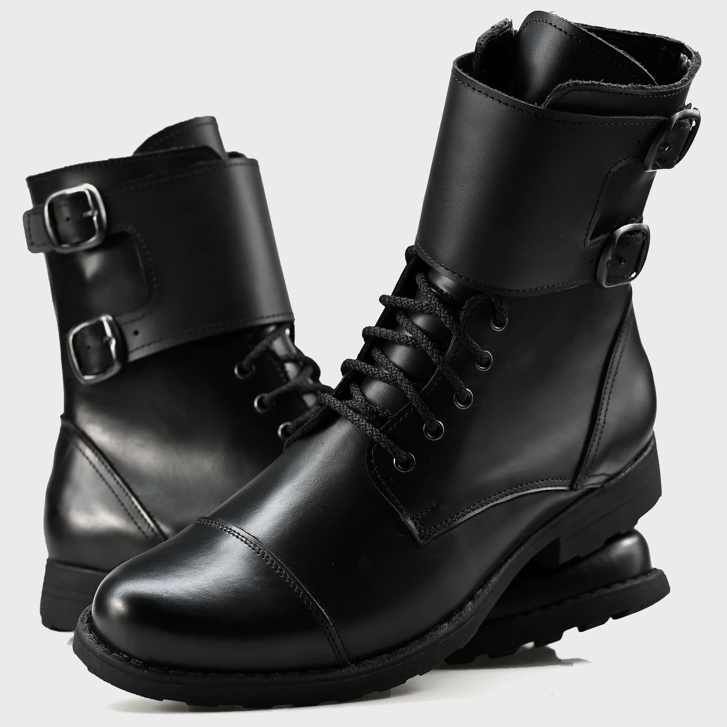 Skórzane męskie wysokie czarne buty z klamrami i zamkiem - Vanguard | Jordan Handmade Shoes